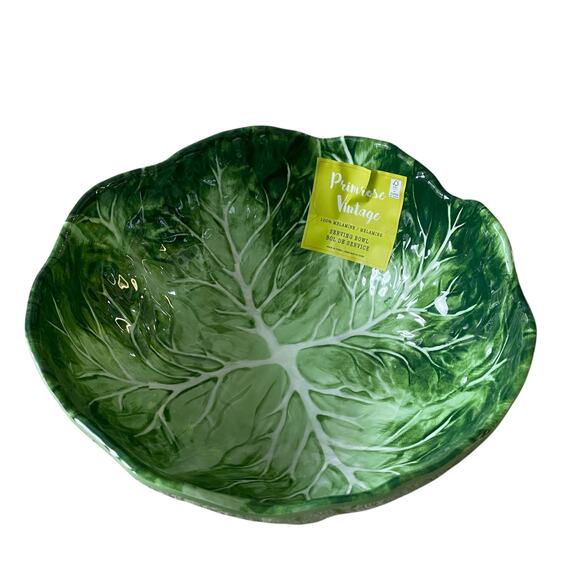 NEW Primrose Vintage Green Cabbage Leaf Melamine Salad Serving Bowl 10" Embossed - Picture 11 of 12